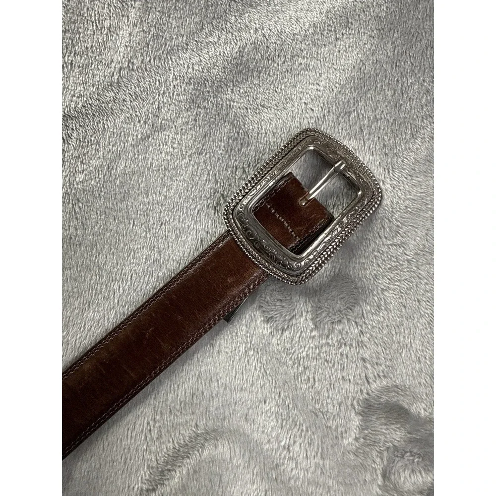 Vintage Leather Brighton Concho Belt Brown With Silver  Ornaments